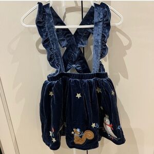 Baby Boden 18-24m Navy Blue Velvet Toddler Dress with Embroidery